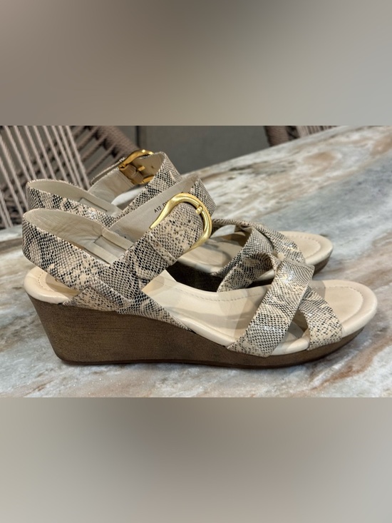 Cole Haan Shoes - Women’s COLE HAAN Tan/grey snakeskin leather wedge sandals- Size 7.5